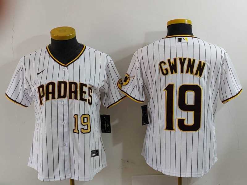 Women%27s San Diego Padres #19 Tony Gwynn White Team Logo Stitched Cool Base Nike Jerseys